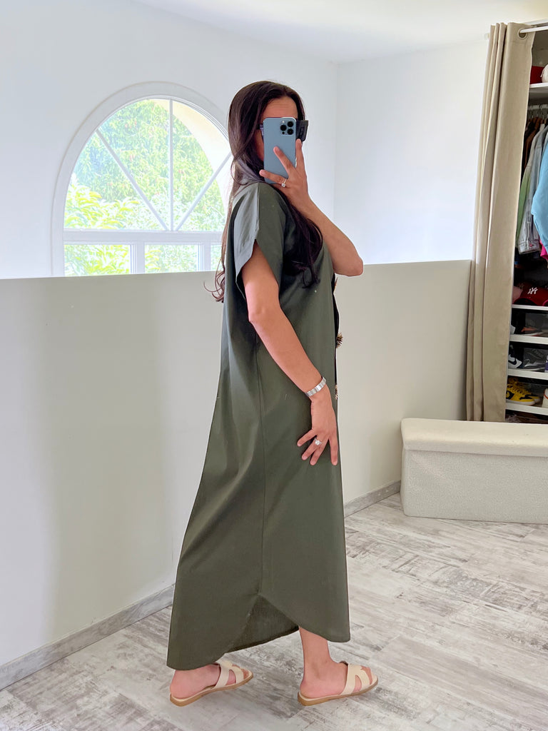 Robe Chemise Popeline Broche Soleil Kaki