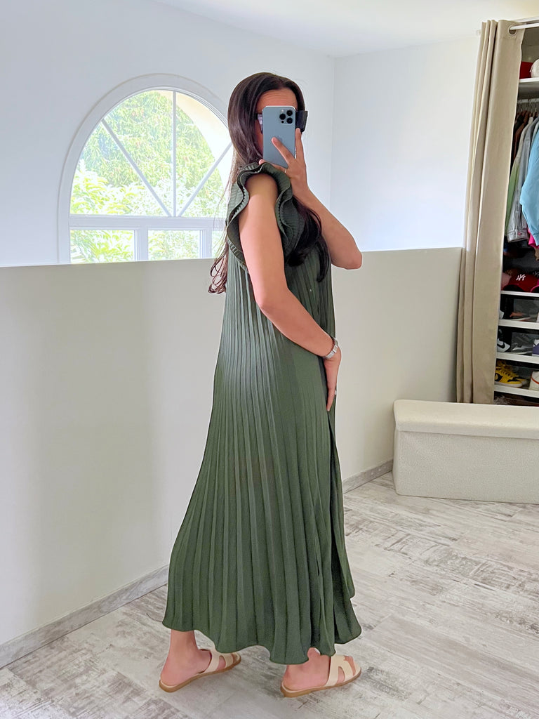 Robe Plissée Kaki