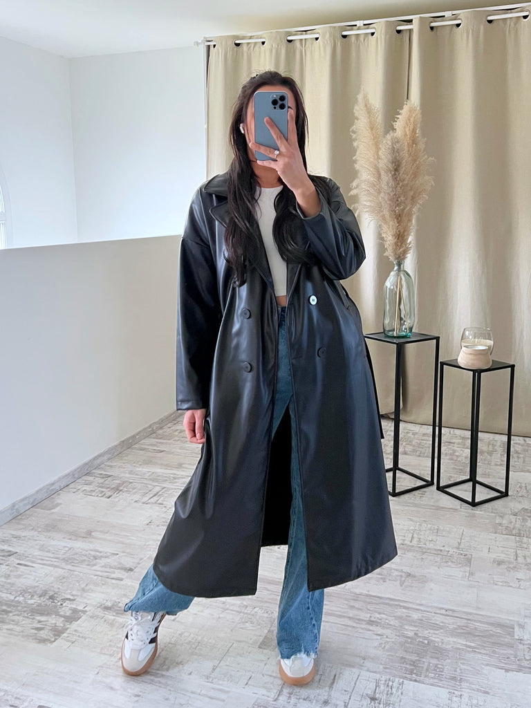 Trench Long Simili Noir