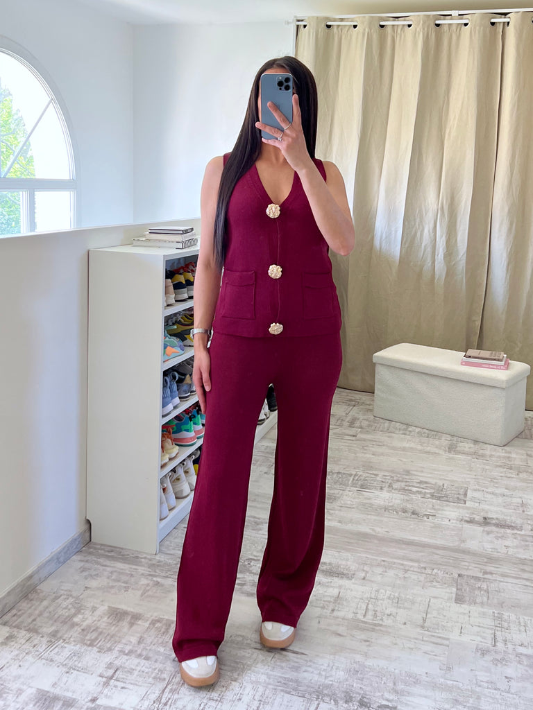 Ensemble Maille Sans Manches Bordeaux