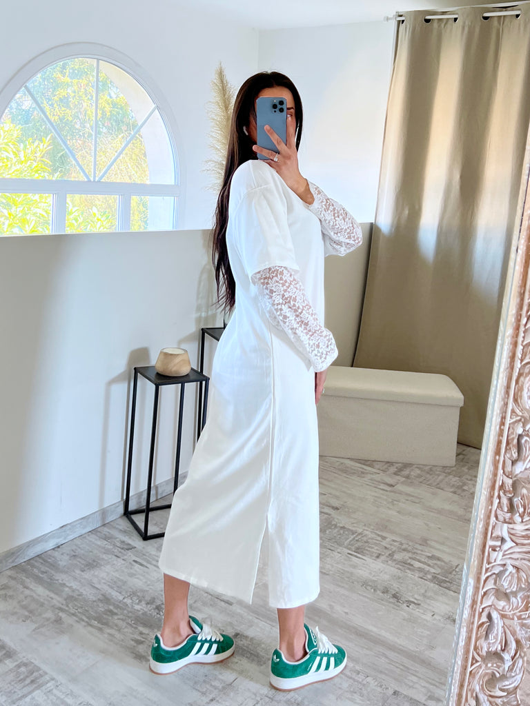 Robe Manches Dentelles Blanc