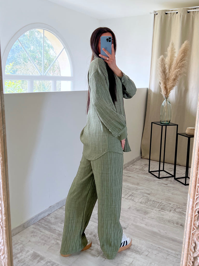 Ensemble Chemise À Effets Kaki