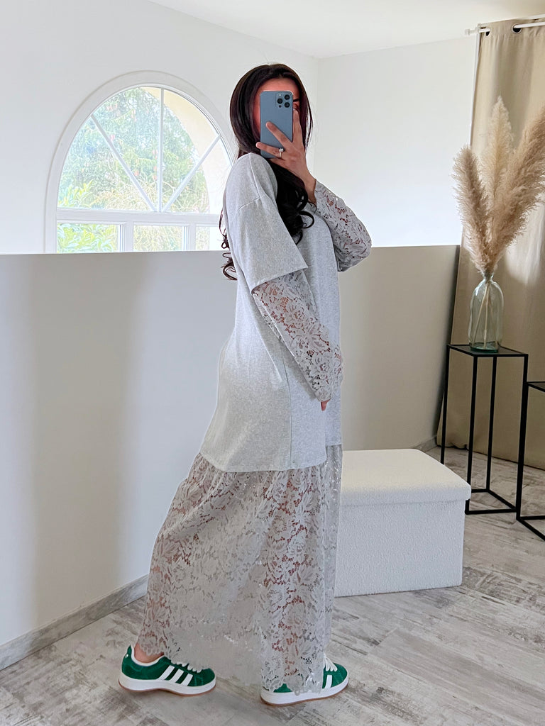 Robe Dentelle Gris