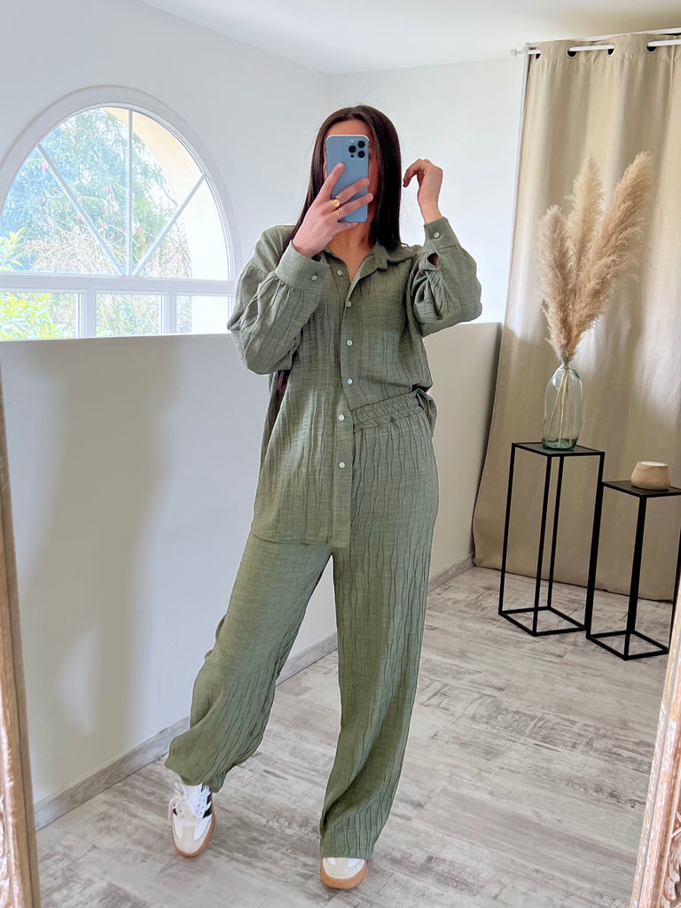 Ensemble Chemise À Effets Kaki