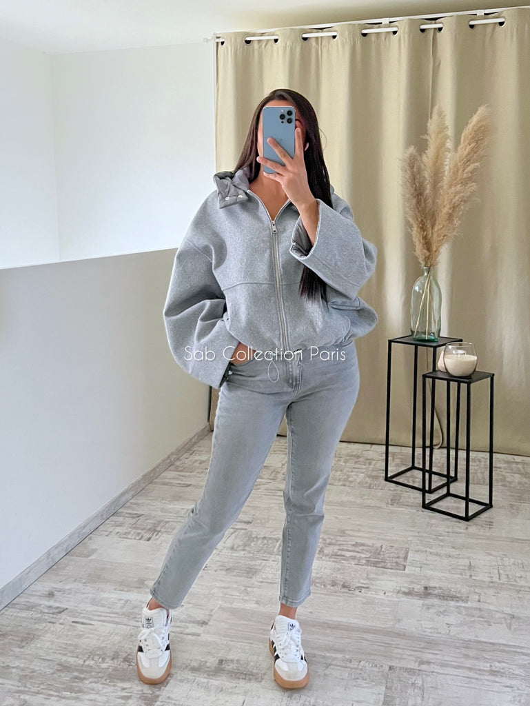 Veste Capuche Doudoune Gris
