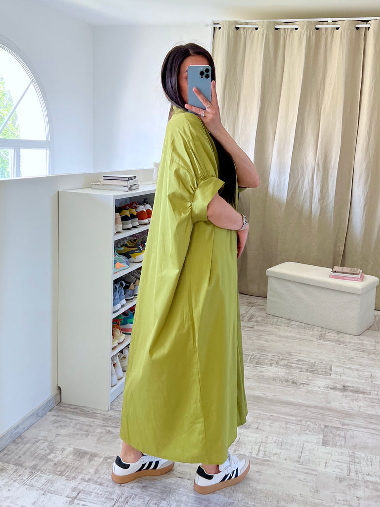 Robe Chemise Popeline Oversize Anis