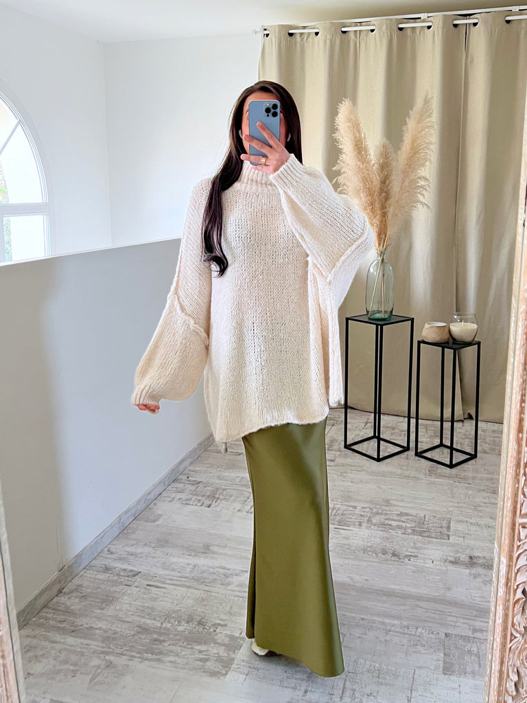 Jupe Longue Satin Opaque Kaki