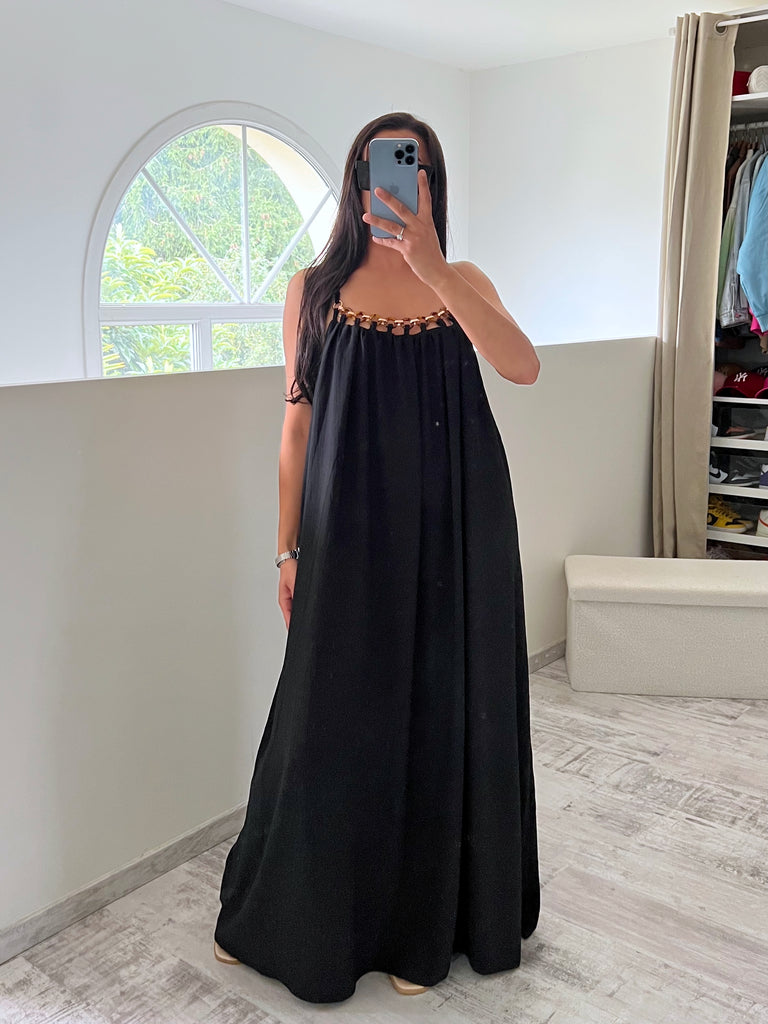 Robe Col Boucles Dorés Noir
