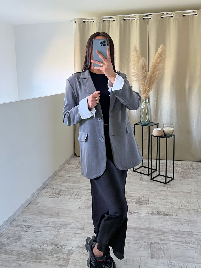 Blazer Manches Revers Gris