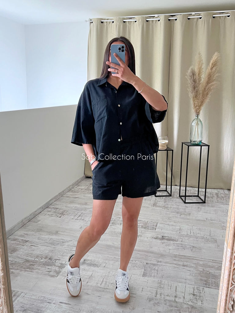 Ensemble Short/Chemise Lin Noir