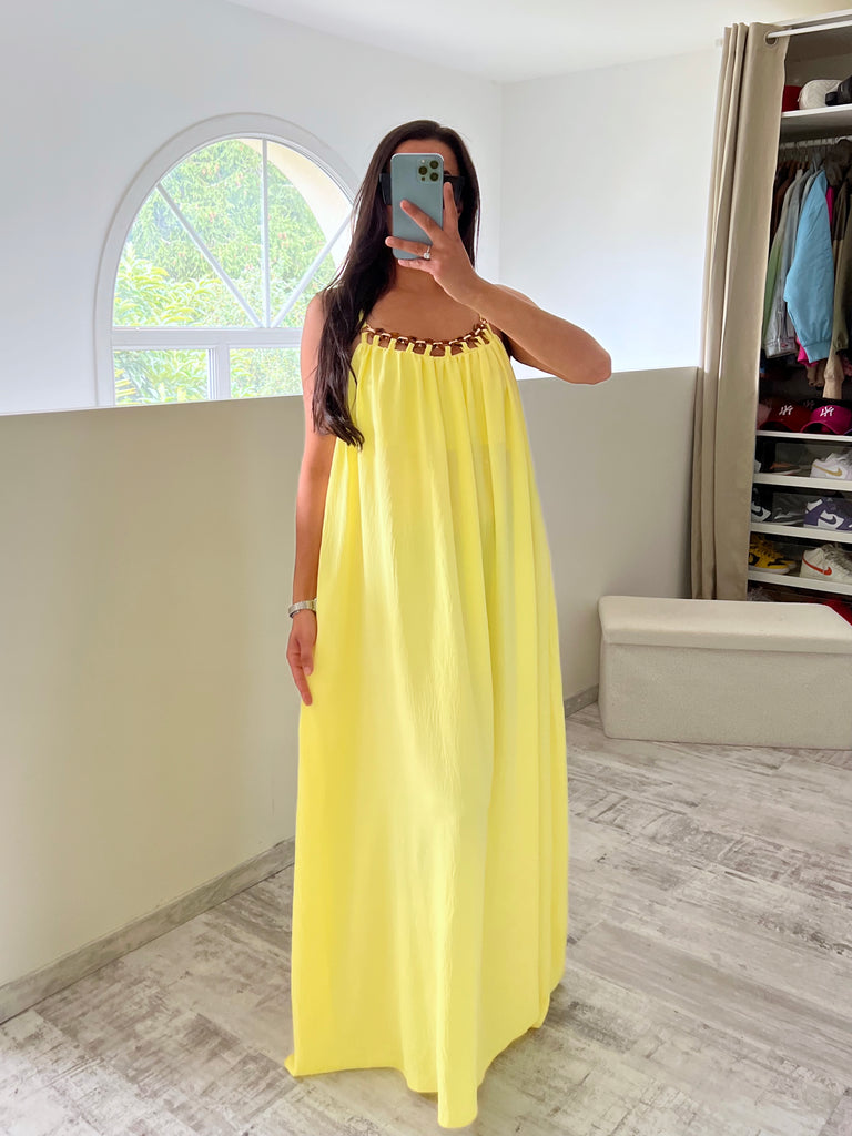 Robe Col Boucles Dorés Jaune
