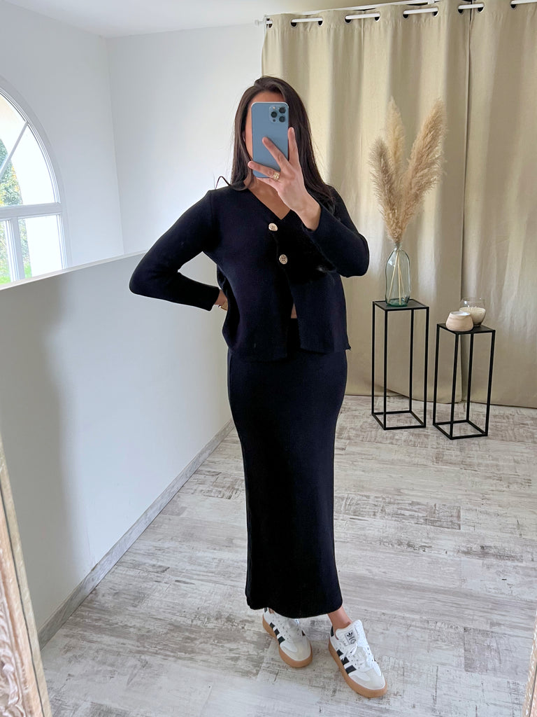 Ensemble Jupe Maille Fente Noir