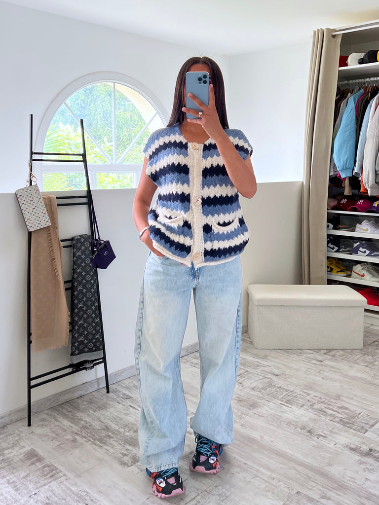 Maille Sans Manches Multicolore Bleu