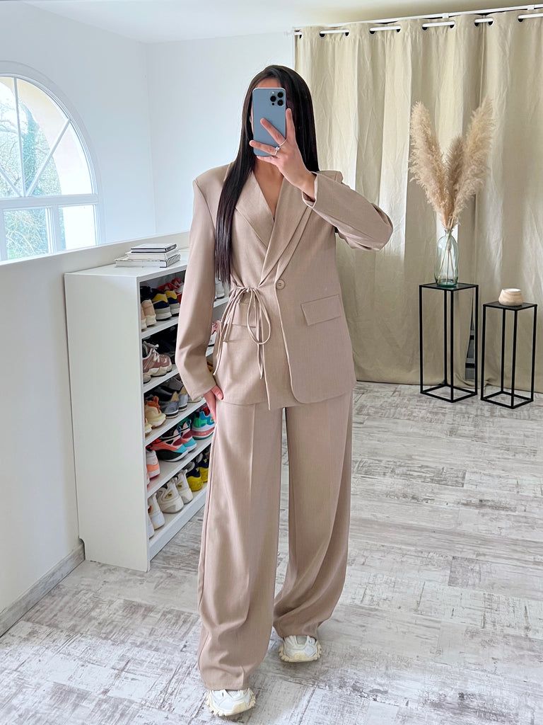 Ensemble Blazer À Nouer/Pant Taupe
