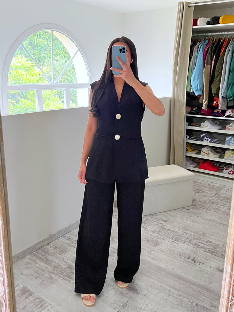Ensemble Pantalon Veste Sans Manches Noir