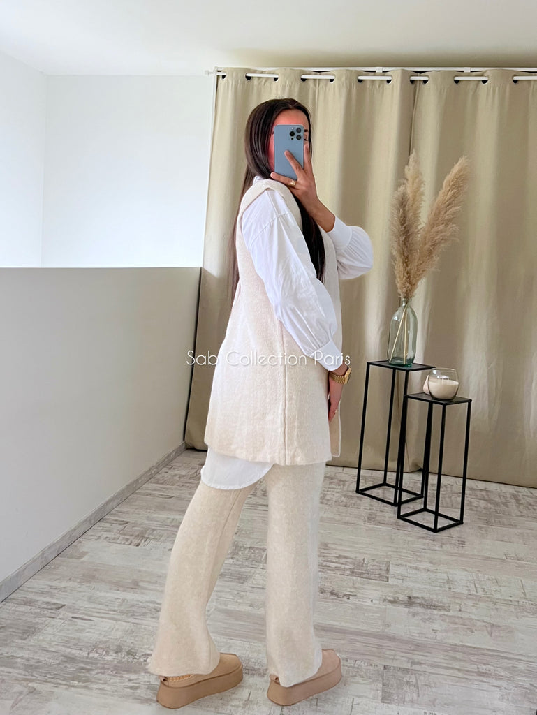 Ensemble Maille Sans Manches Crème