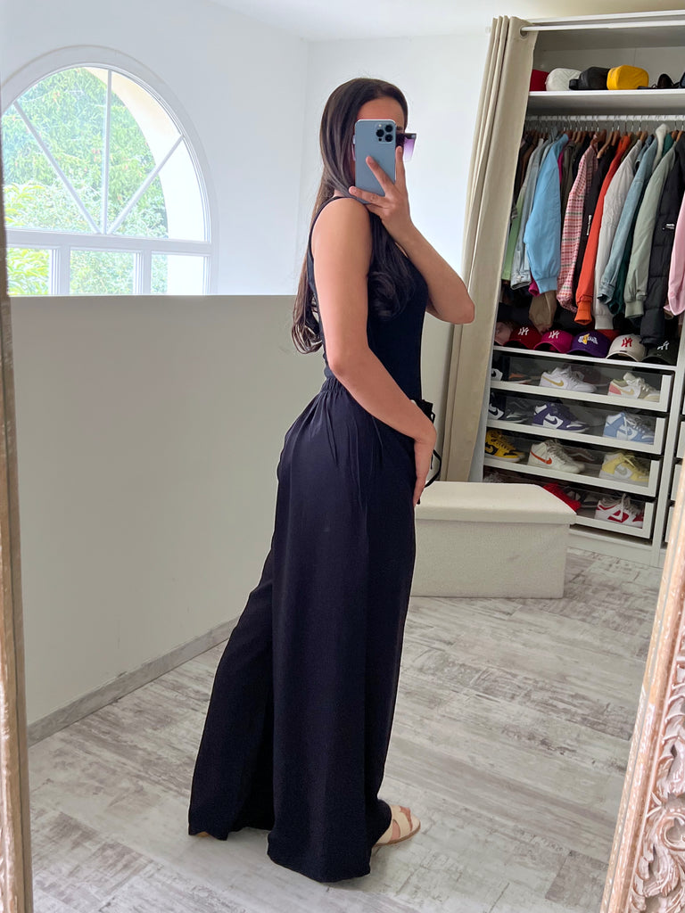 Pantalon Lin À Ceinture Pierres Noir