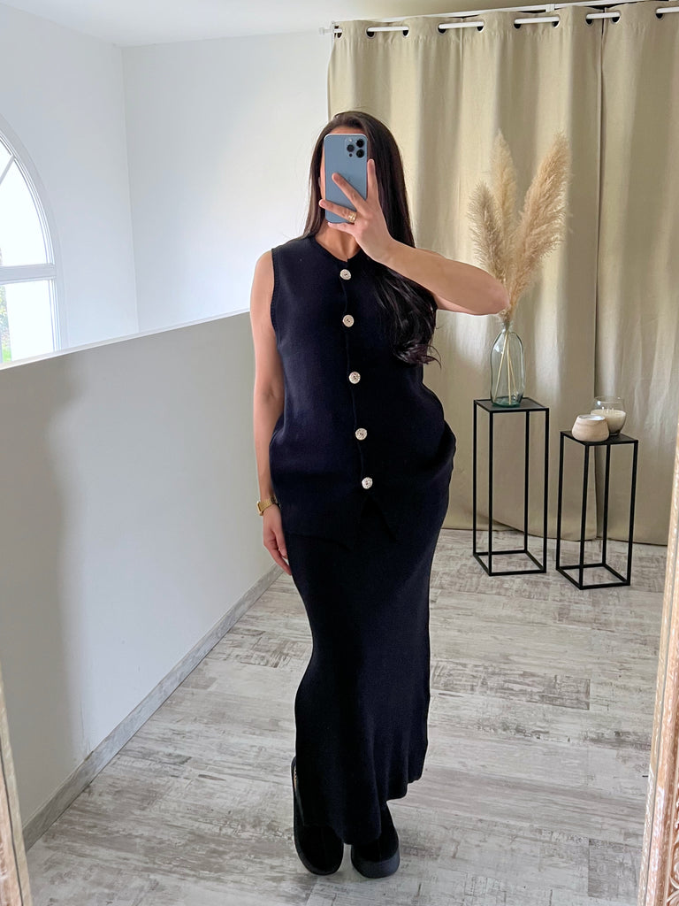 Ensemble Jupe Maille Sans Manches Noir
