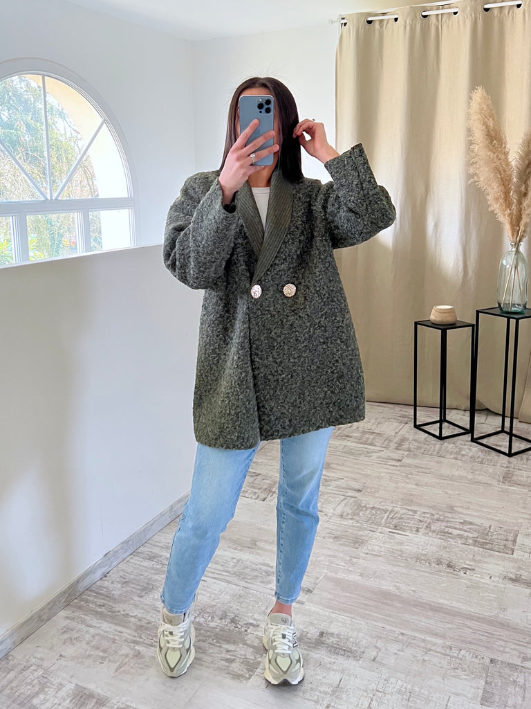 Veste Moumoute Boutons Dorés Kaki