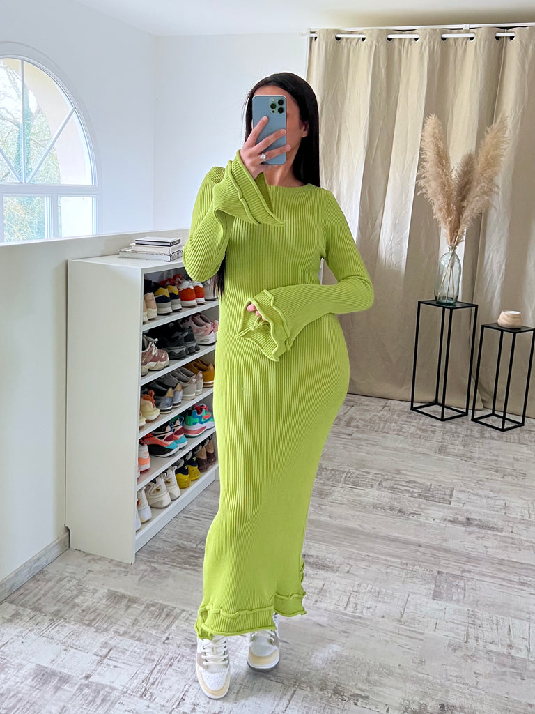 Robe Maille Dos Lacet Anis