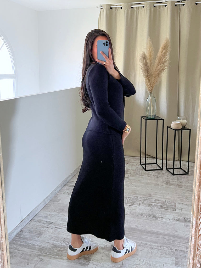 Ensemble Jupe Maille Fente Noir