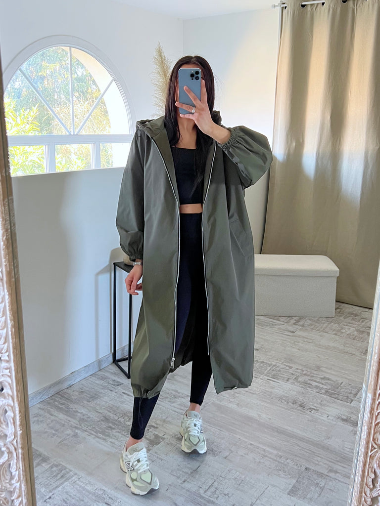 Veste Coupe Vent À Capuche Kaki