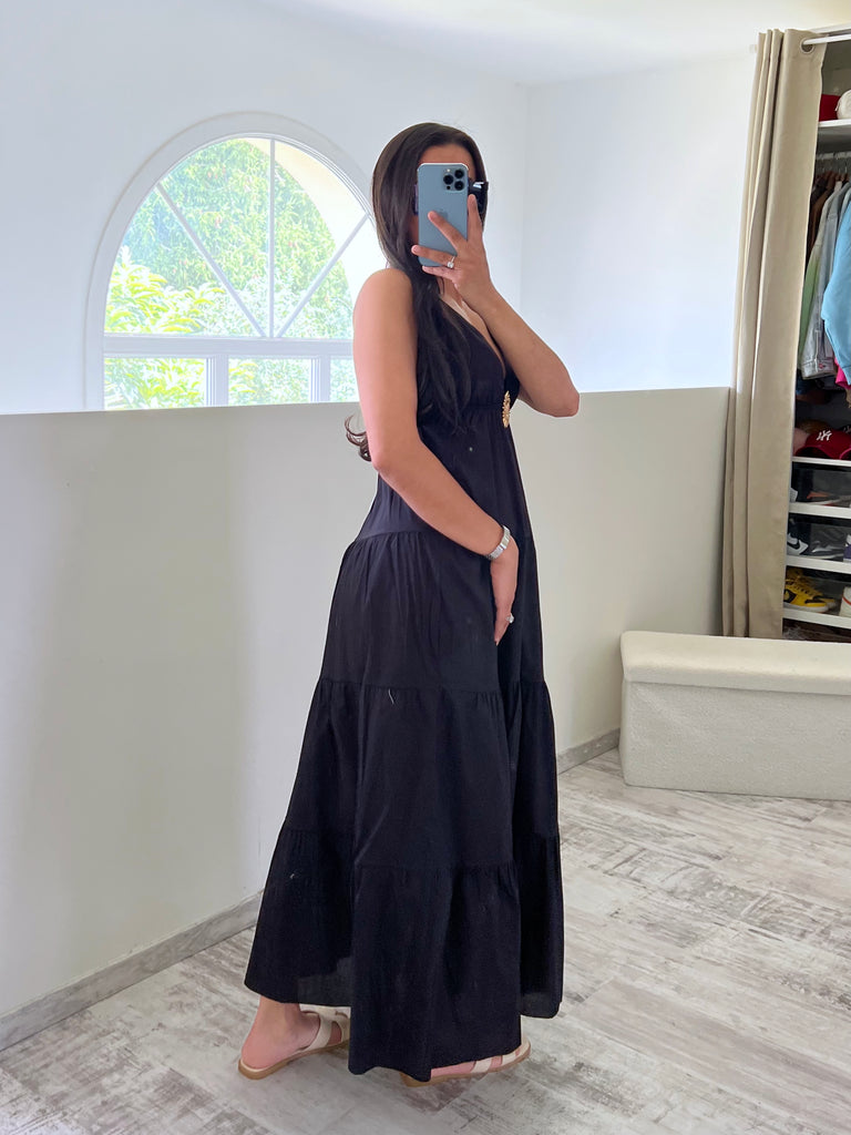 Robe Popeline Broche Soleil Noir