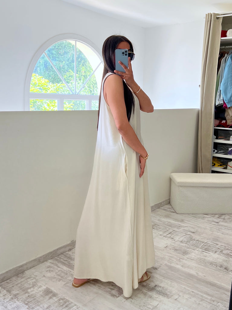 Robe Ample Effet Lin Beige