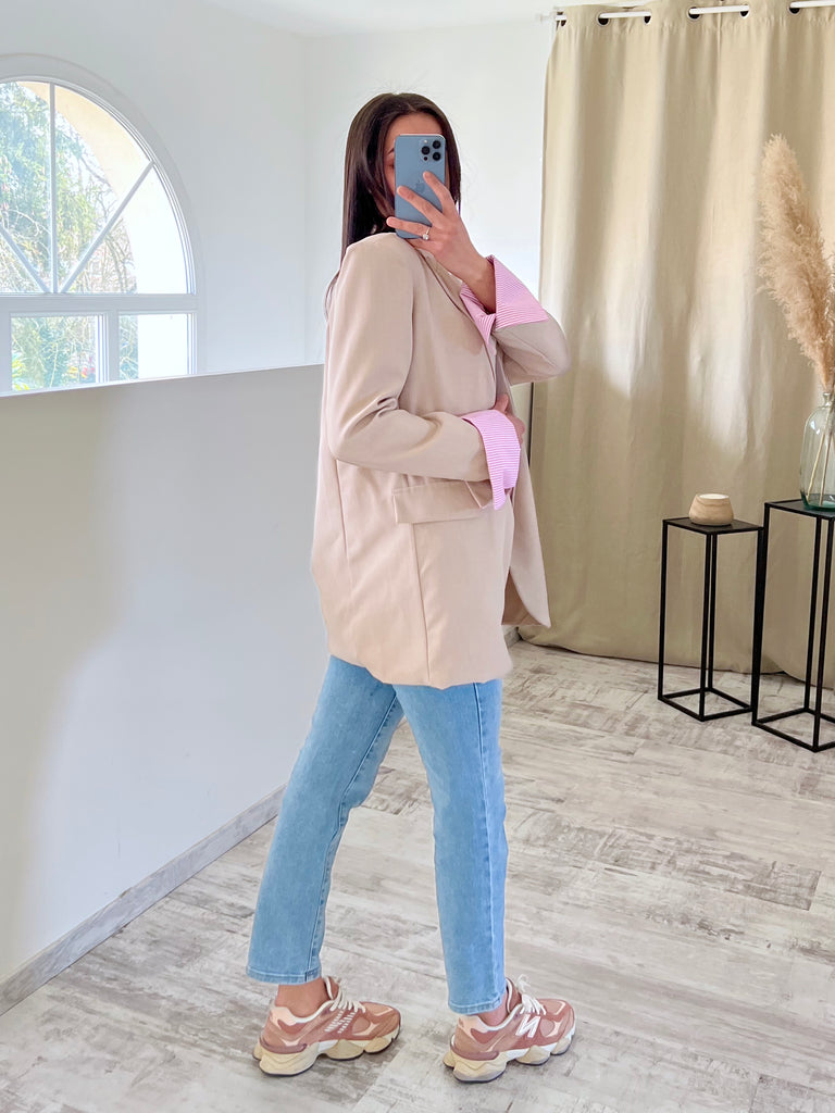 Blazer Manches Revers Beige/Rose