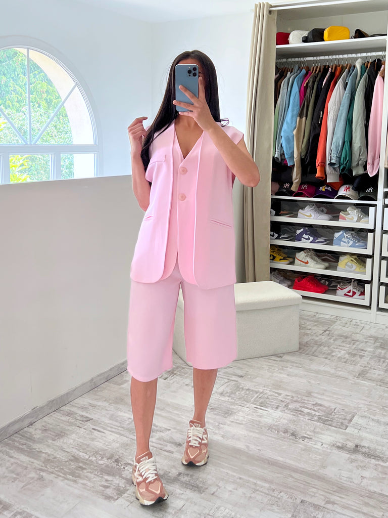 Ensemble Bermuda Gilet Sans Manches Rose