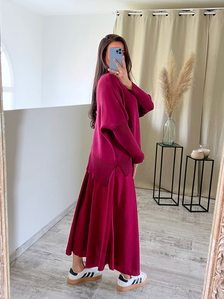 Jupe Satin Opaque Bordeaux
