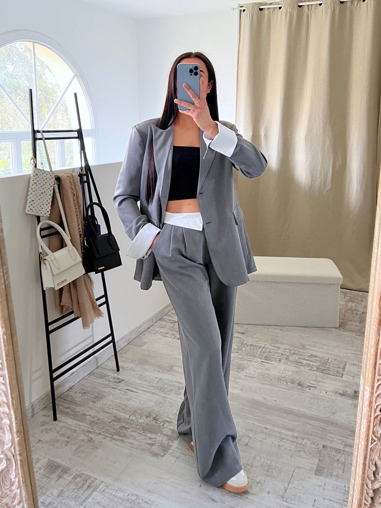 Ensemble Blazer/Pantalon Revers Gris