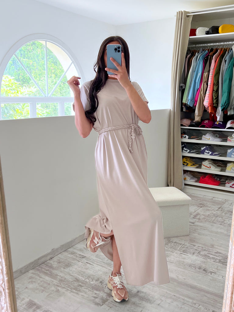 Robe À Ceinture Tresse Beige