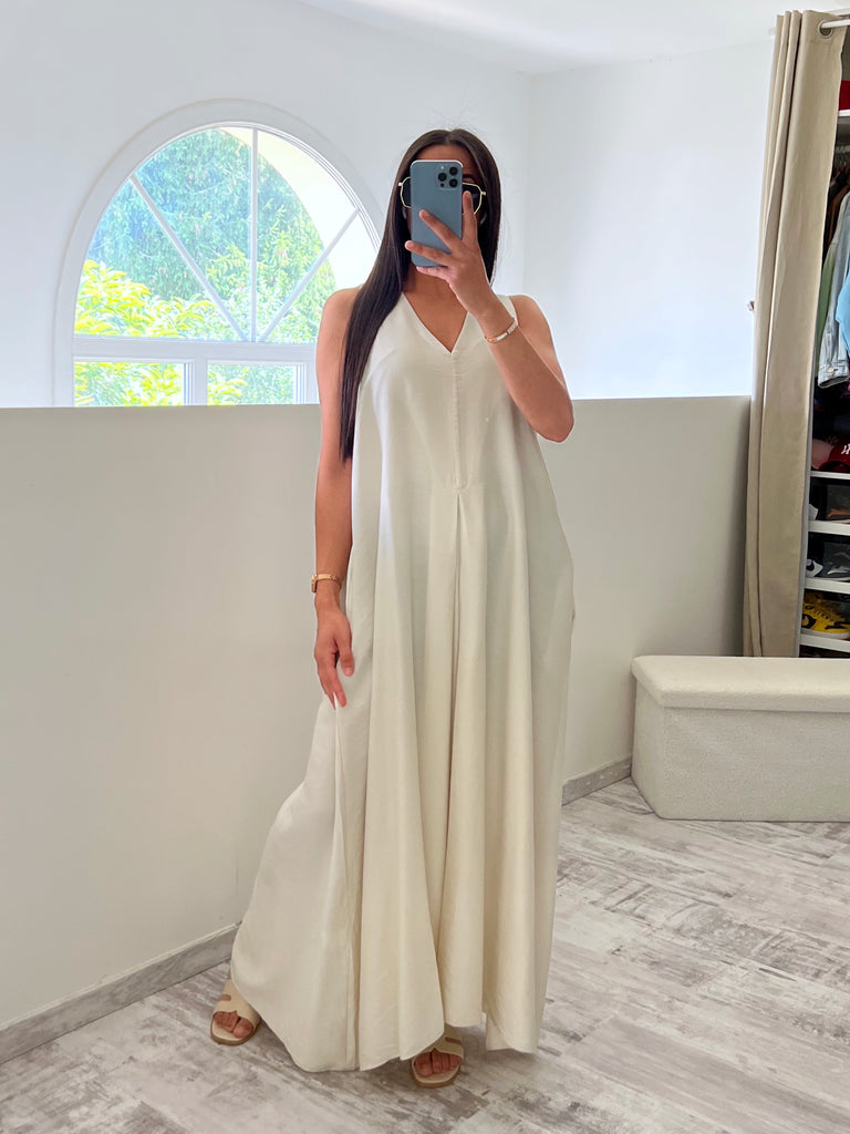 Robe Ample Effet Lin Beige