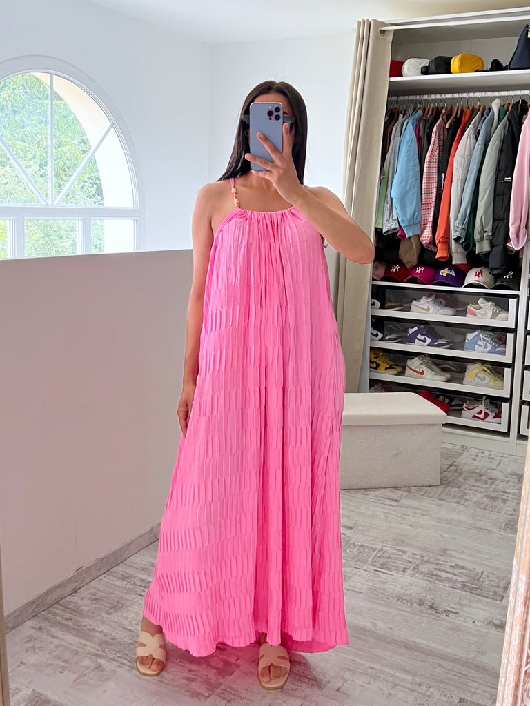 Robe Bretelles Pierres Rose