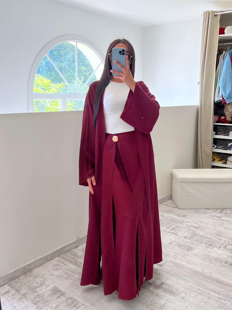 Ensemble Jupe Kimono Lin Bordeaux