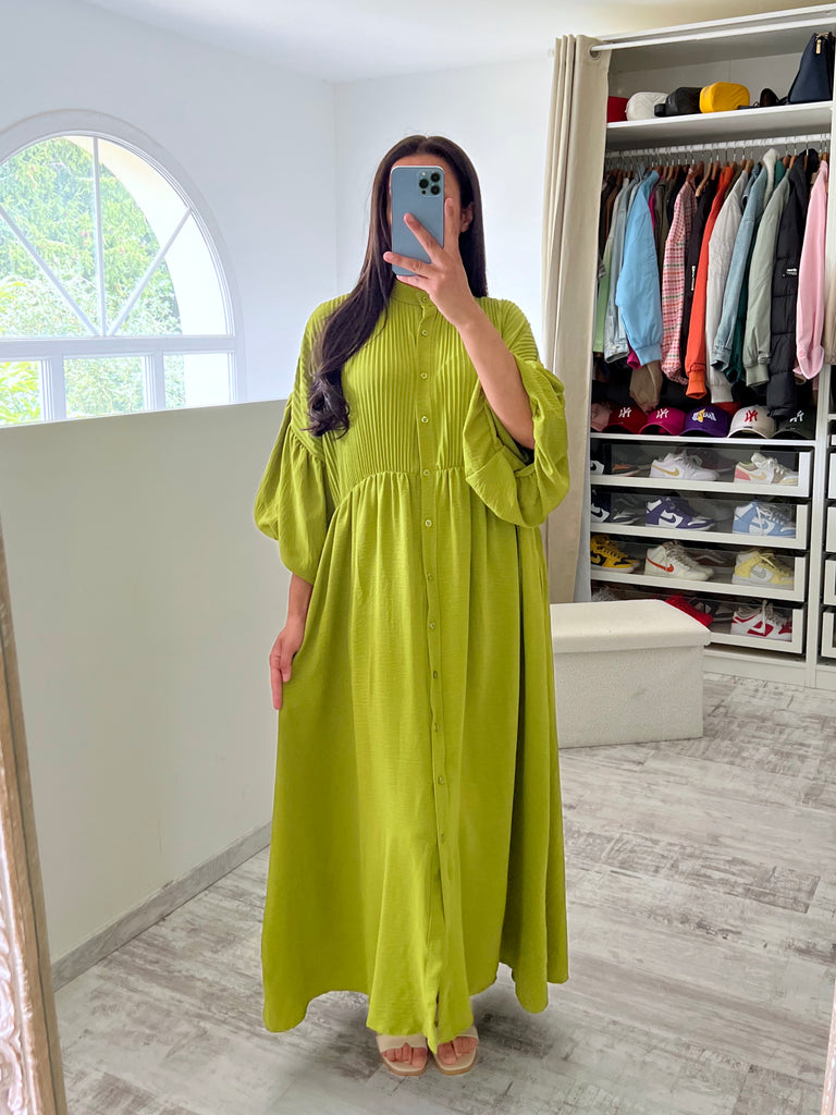 Robe Chemise Manches Ballons Anis