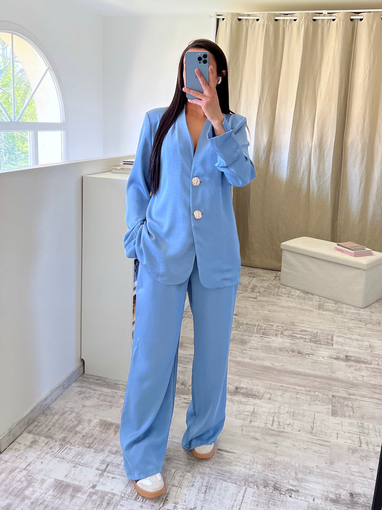 Ensemble Fluide À Boutons Dorés Bleu