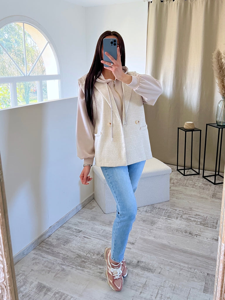 Veste 2 Pièces Hoodie/Tweed Beige