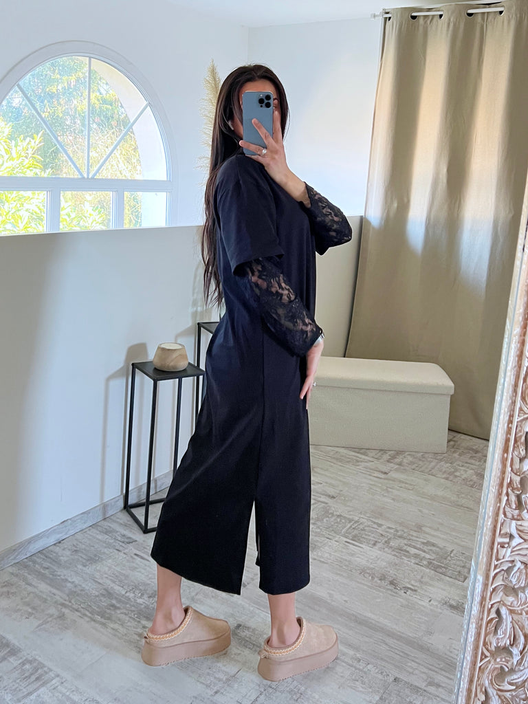 Robe Manches Dentelles Noir