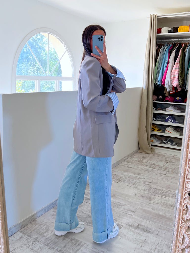 Blazer Manches Revers Gris/Bleu
