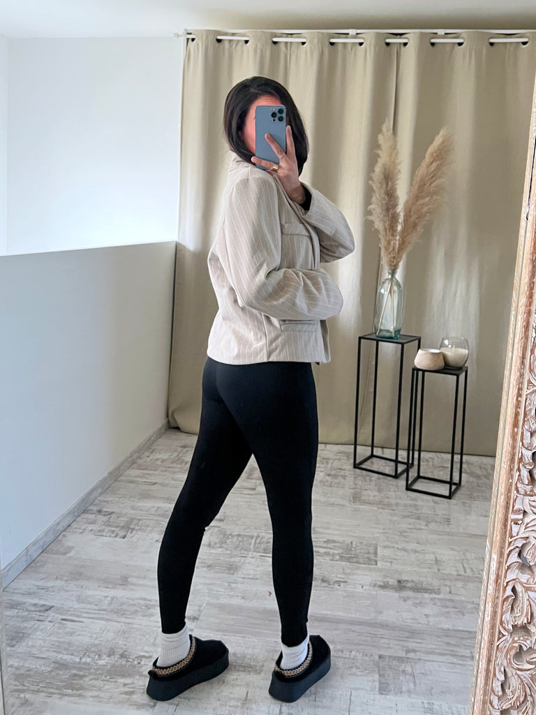 Blazer Court À Rayures Beige