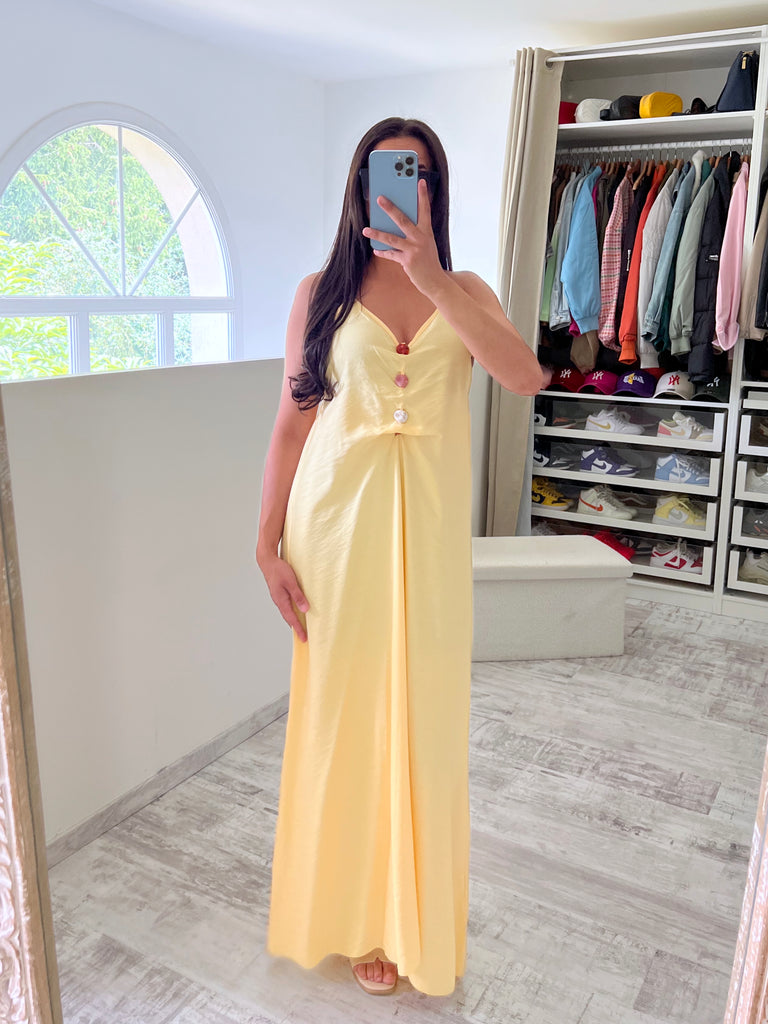 Robe Sans Manches Détail Pierres Jaune