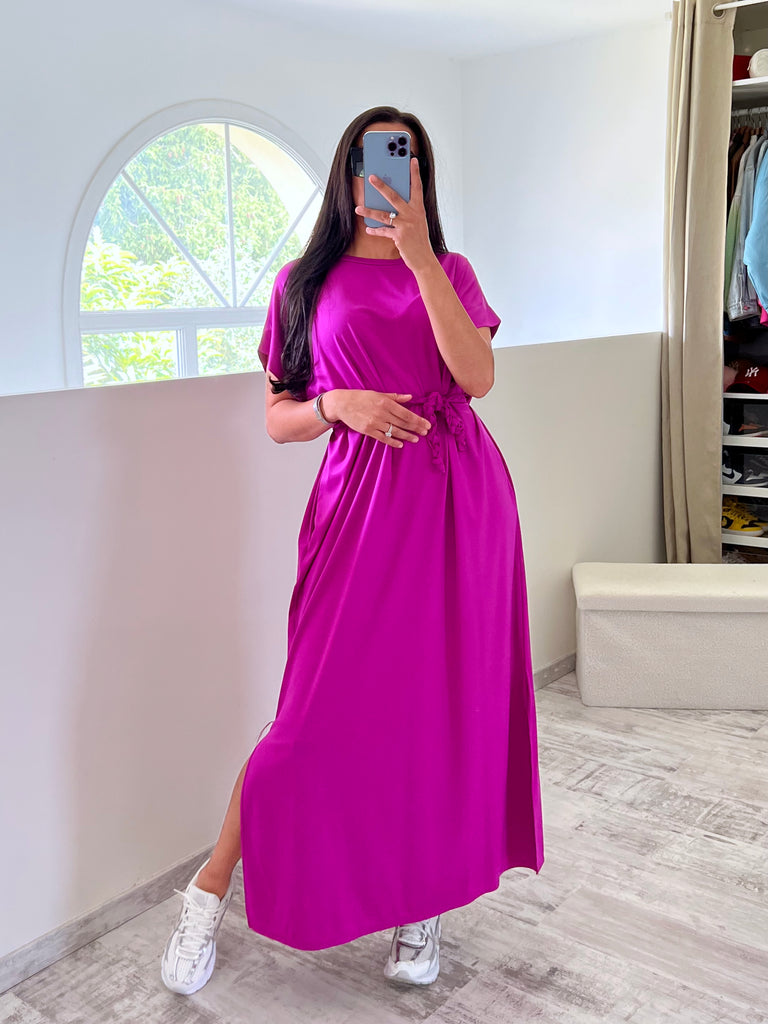 Robe À Ceinture Tresse Prune