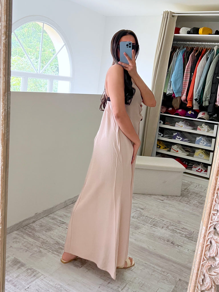 Robe Sans Manches Détail Pierres Beige
