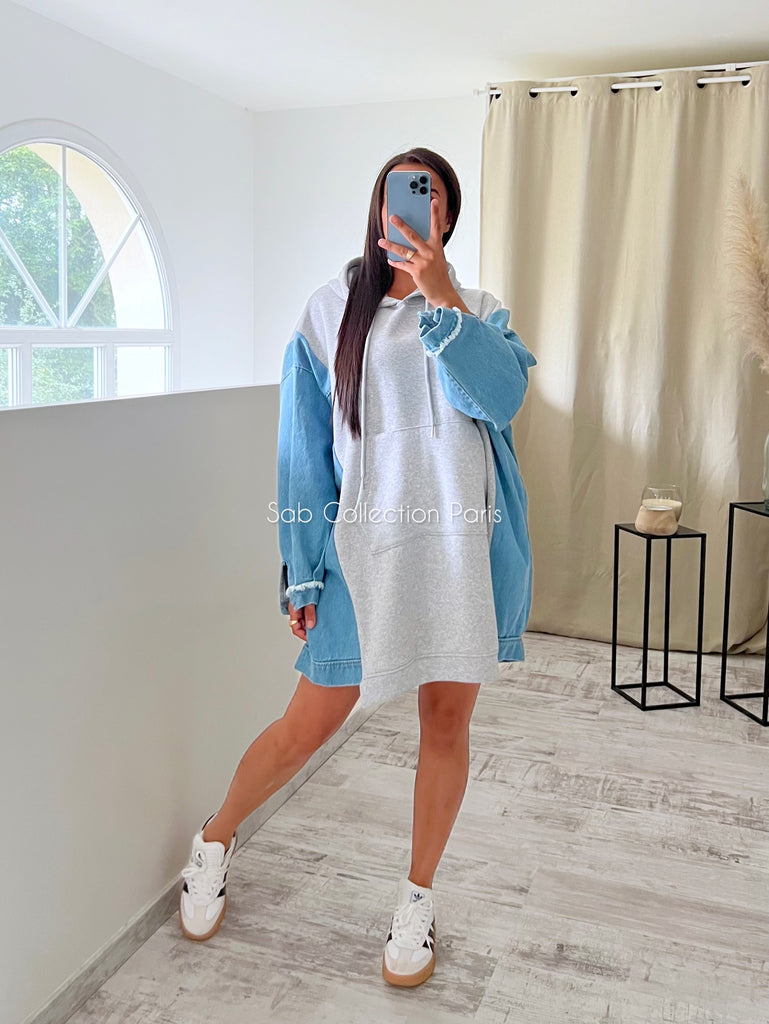 Sweat Oversize Bi Matière Gris