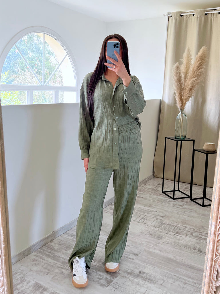 Ensemble Chemise À Effets Kaki