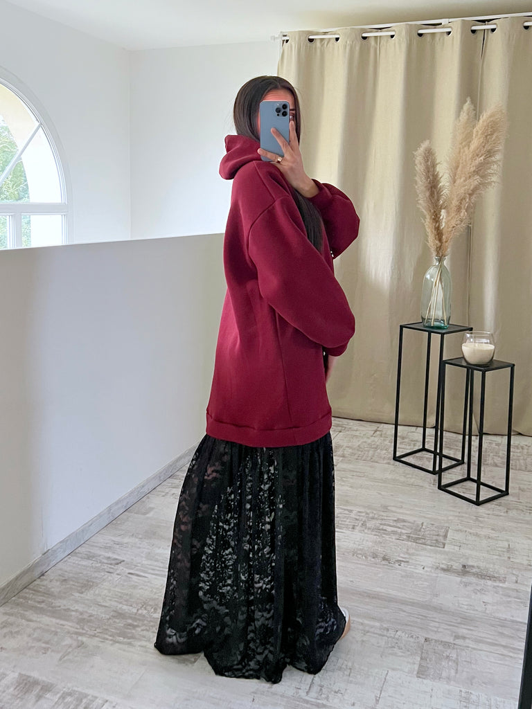 Robe Sweat Dentelle Bordeaux