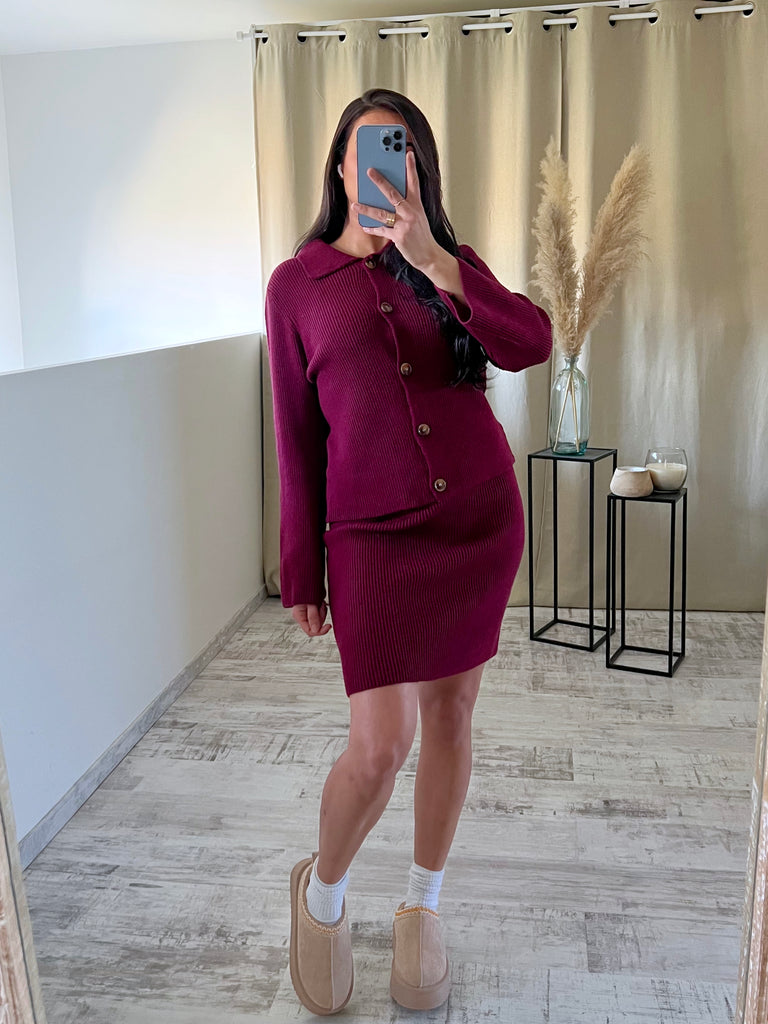 Ensemble Jupe/Cardigan Bordeaux