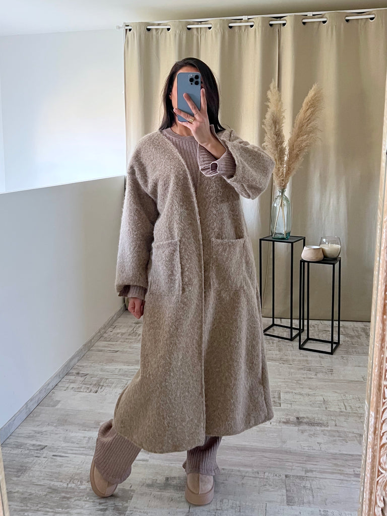 Veste Longue Oversize Moumoute Taupe